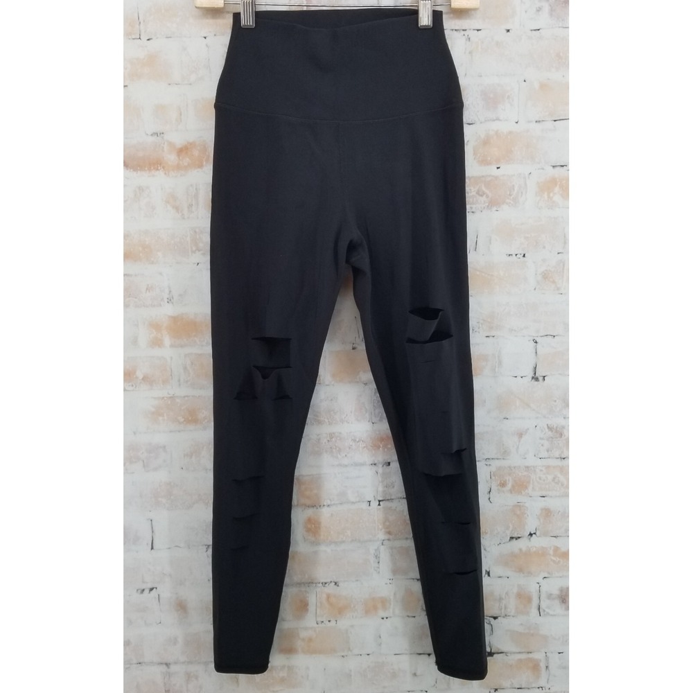 alo Yoga High Waisted Ripped Warrior Leggings Women's Size XS Black Athleisure